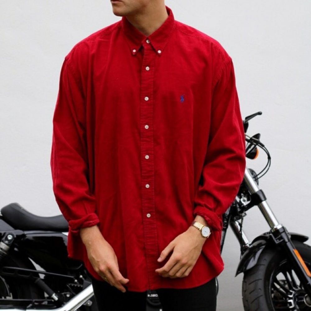 Ralph Lauren Red Blake Button Down Navy Horse.